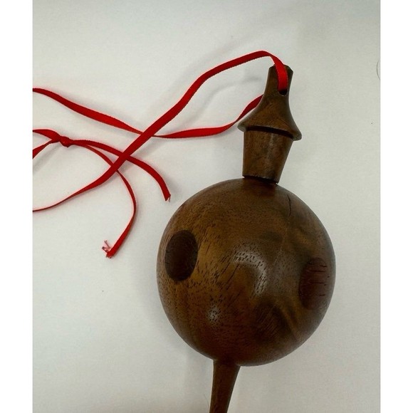 Vintage Handmade Lot of 6 Christmas Ornaments MCM Wooden Hollow Globe Finial - Picture 8 of 12